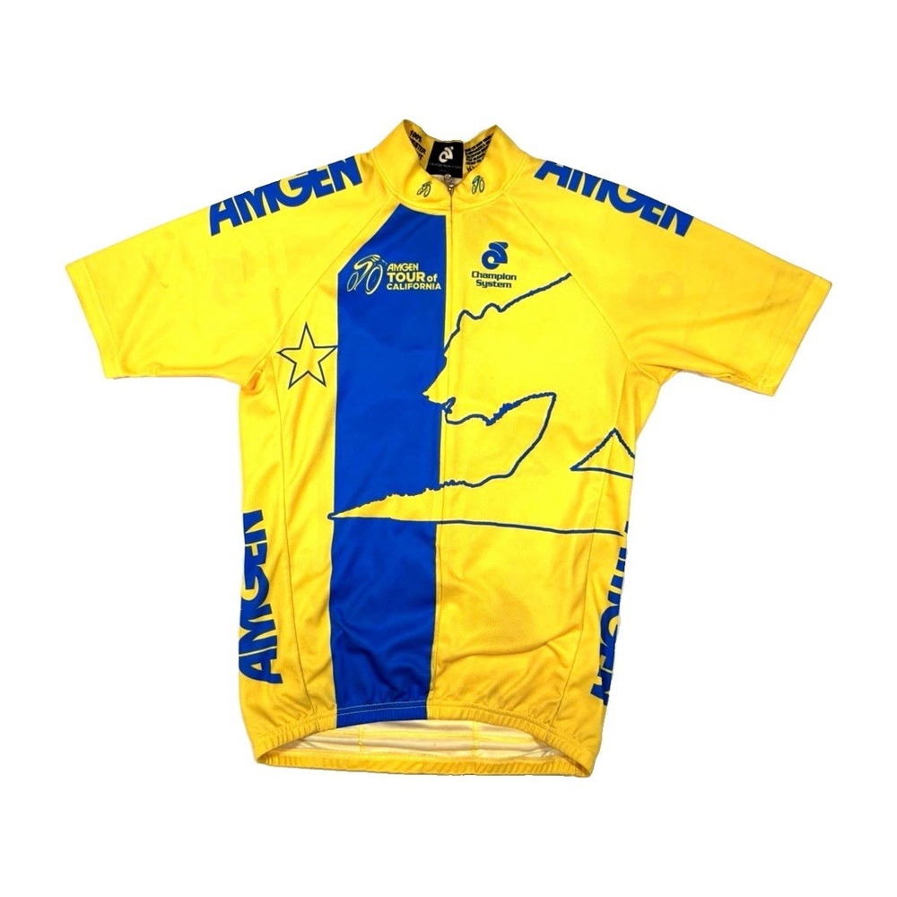 Champ Amgen Tour of California Cycling Jersey Yellow Blue 1/2 Zip S
